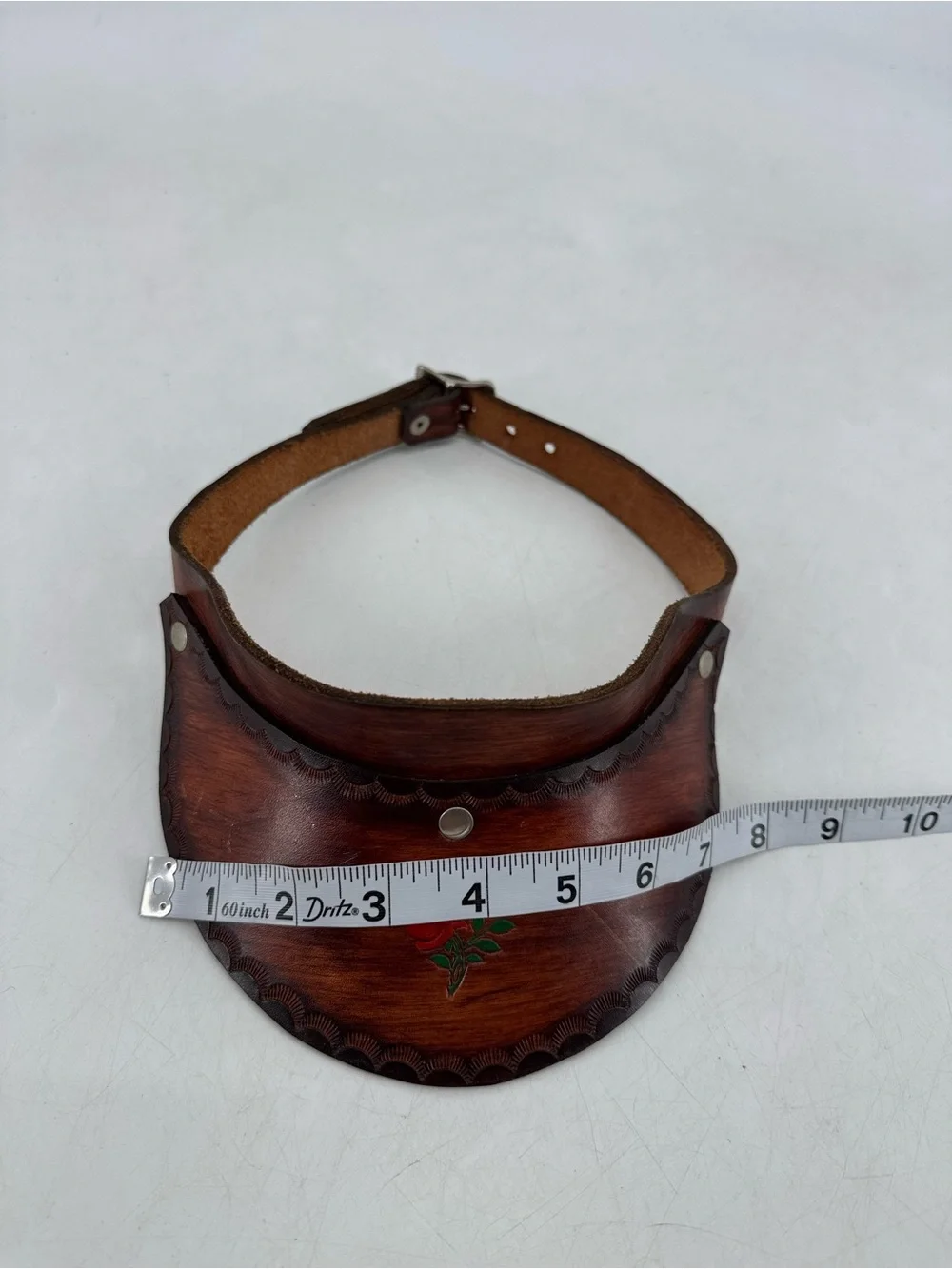 Vintage 70s Boho Hippie Groovy Western Tooled Leather Floral Sun Gambler Visor